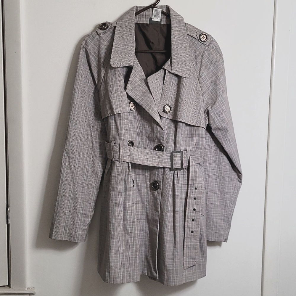 Dots Gray Plaid Trench Coat